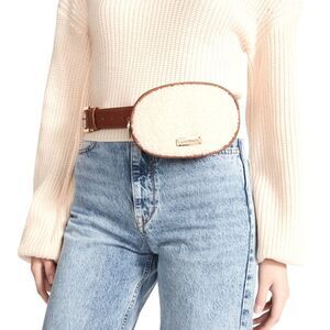 STEVE MADDEN  leather FauxShearling Oval Belt Bag gold accents Size Medium NWT